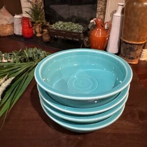 Set of 4 Homer Laughlin Fiesta Fiestaware Turquoise 6.75” Stacking Cereal Bowls